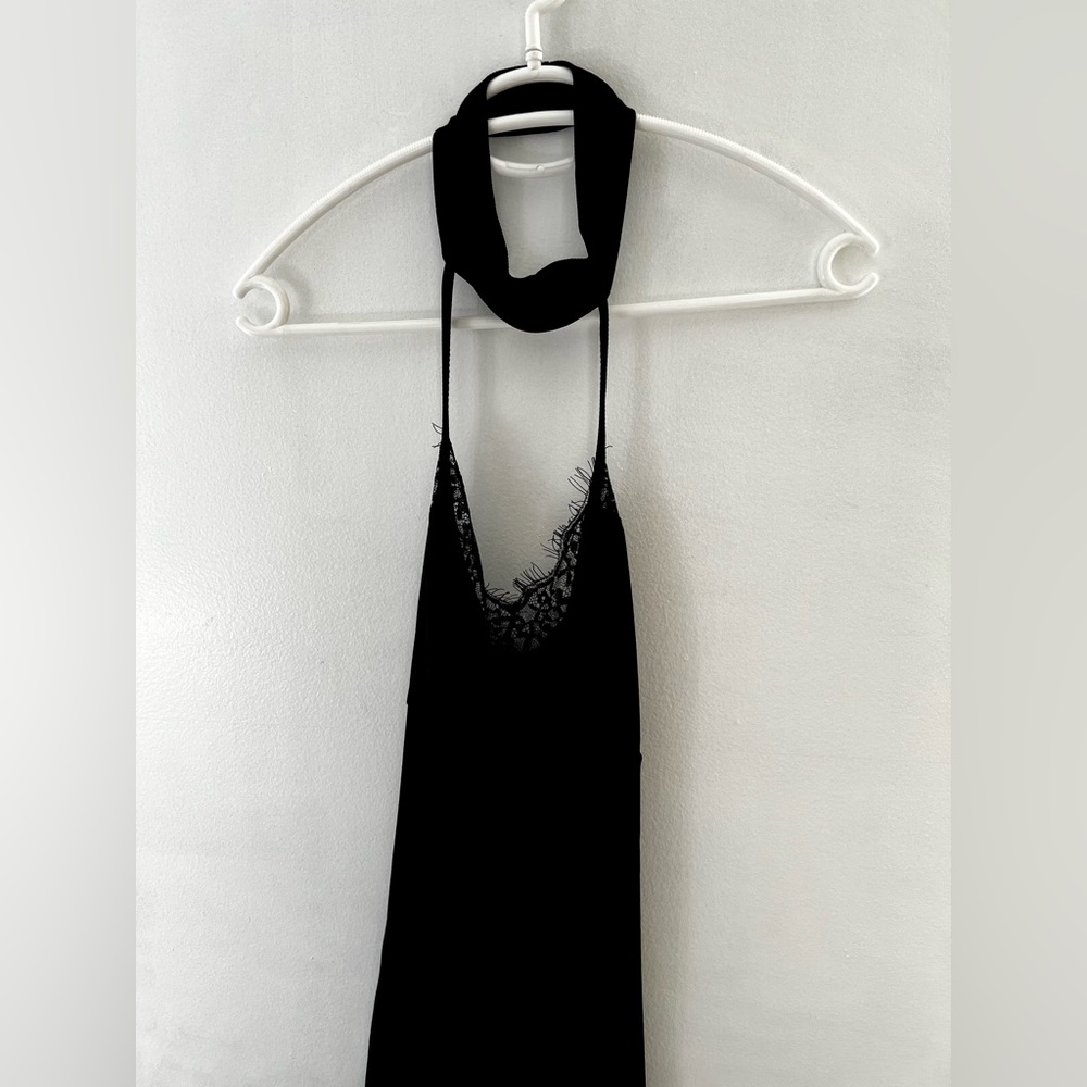 Lace Trim Halter Dress Black Short Dress Shein New - Picture 9 of 10